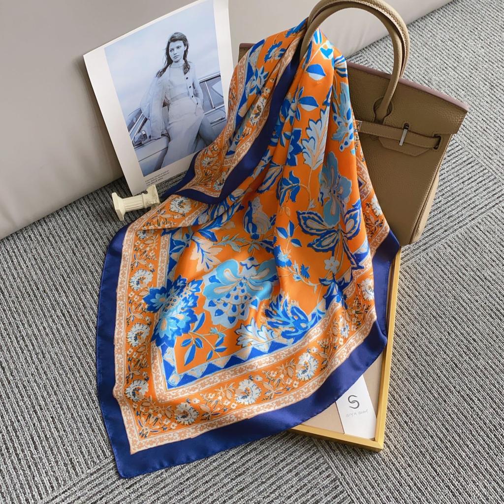 Fashion Small Square Scarf Women's Simulated Silk Scarf Headscarf Spring and Summer Scarf Printed Neck Protection Scarf Professional Scarf