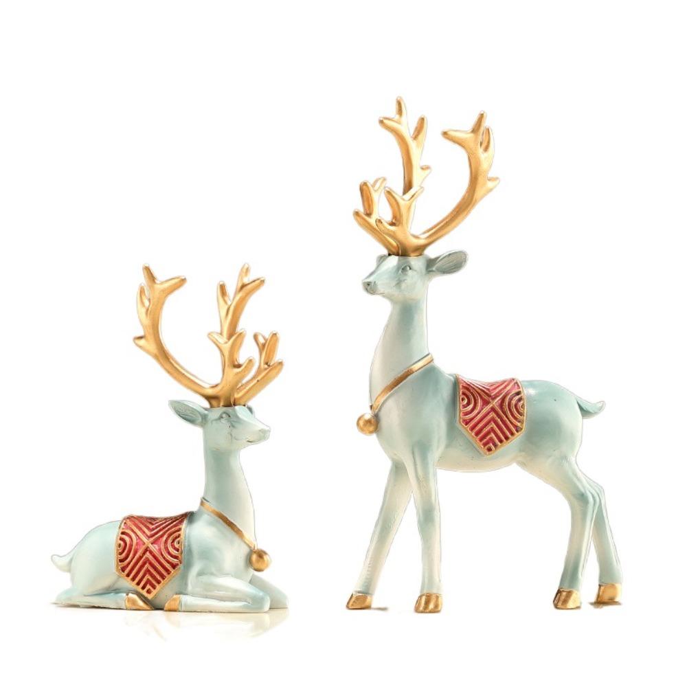 

2pcs Minimalist Elk Statue Modern Animal Sculpture Desktop Ornament Miniatures Figurine Gift синий
