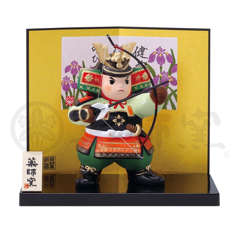 Satsuki Made In Palm Colored Young Warrior and [Yakushi Kiln] Doll, Japan, Boy's Festival, Mini, Compact, Size, Pottery, Color, (Bow Arrow)