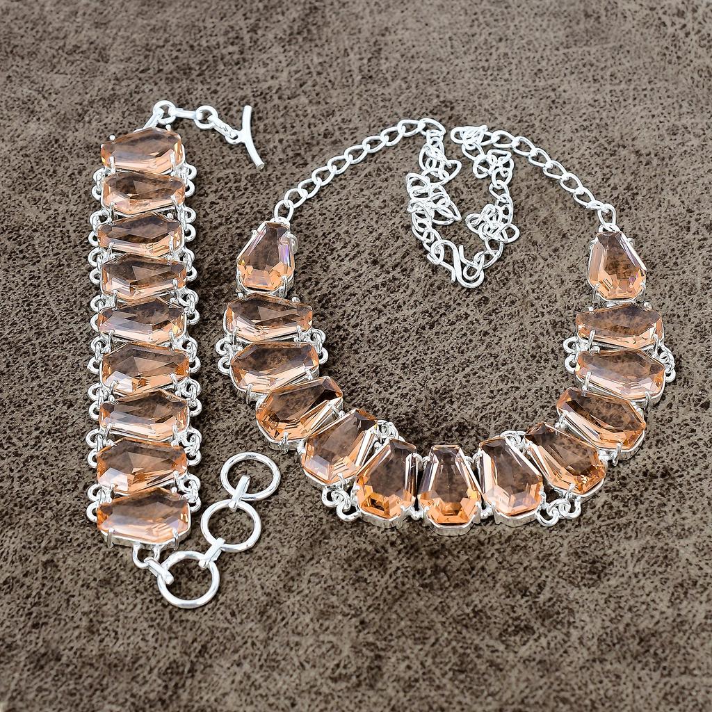 Morganite Gemstone Handmade  925 Sterling Silver Jewelry Set KKG-444