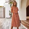fashion women's clothing, Amazon's summer polka dot short-sleeved medium and long dress