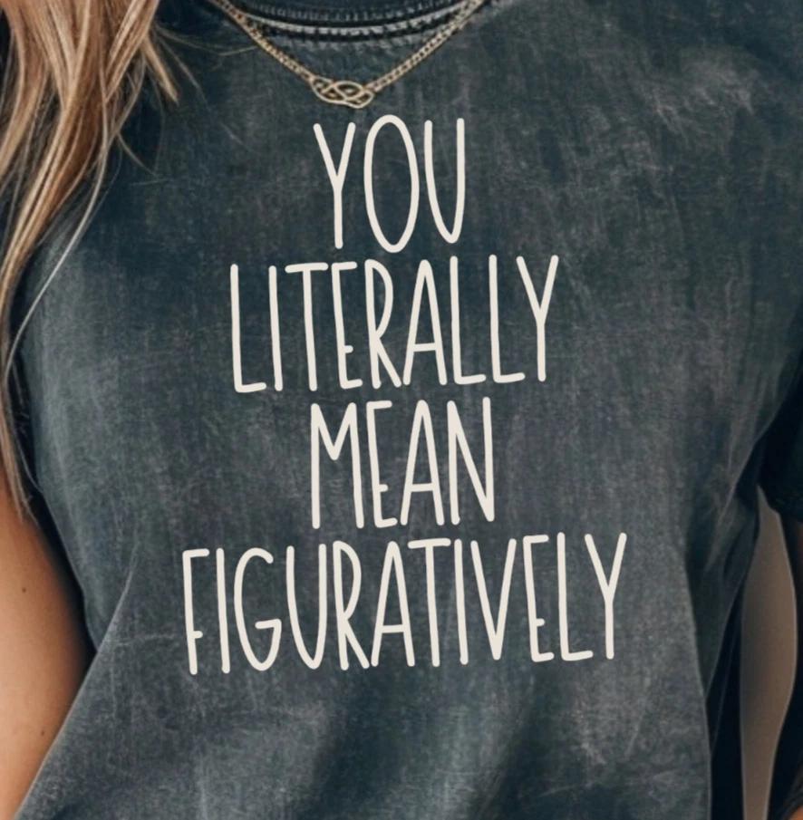 You Literally Mean Figuratively T-Shirt | Funny Grammar Tee, English Teacher 3XL