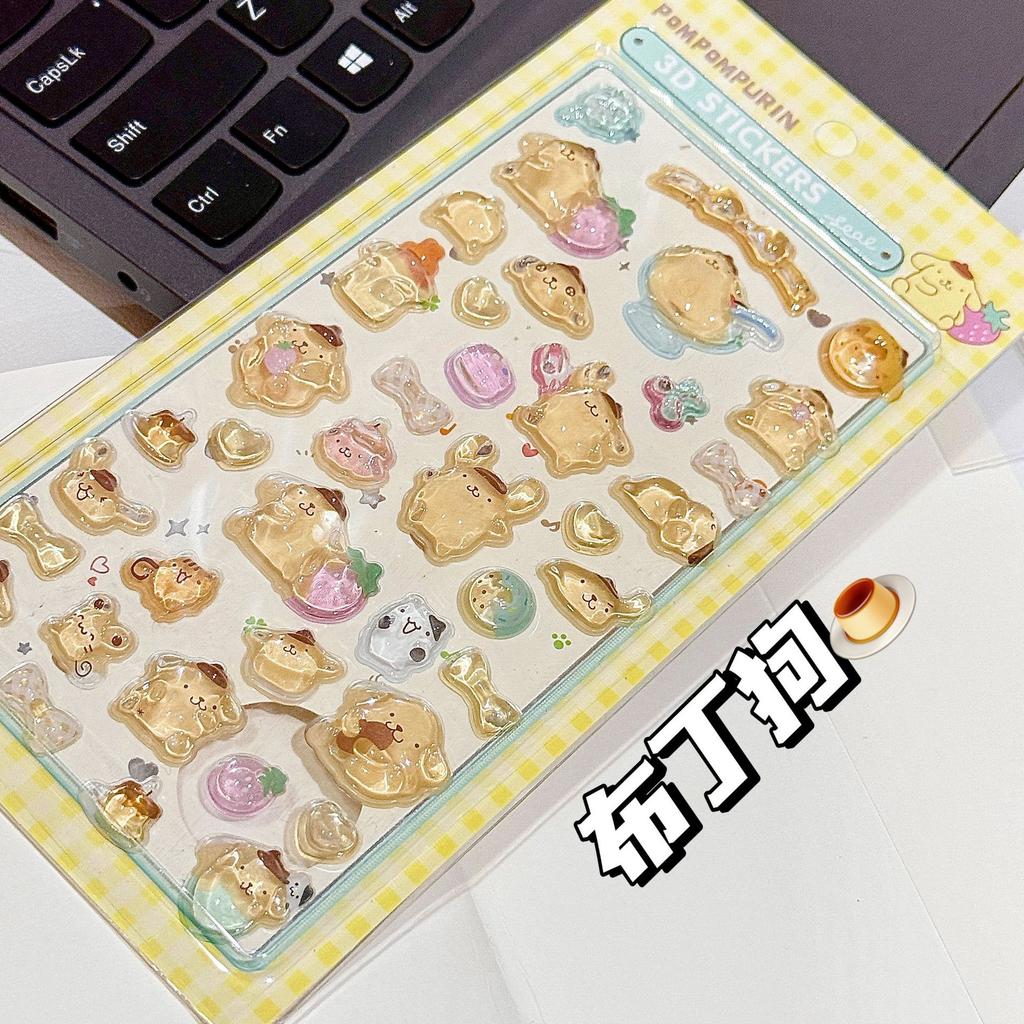 Kawaii Hellokitty Kuromi Cinnamoroll 3D Sanrio Stickers Anime Transparent Jelly Crystal Decorative Sticker Phone DIY Kids Toy