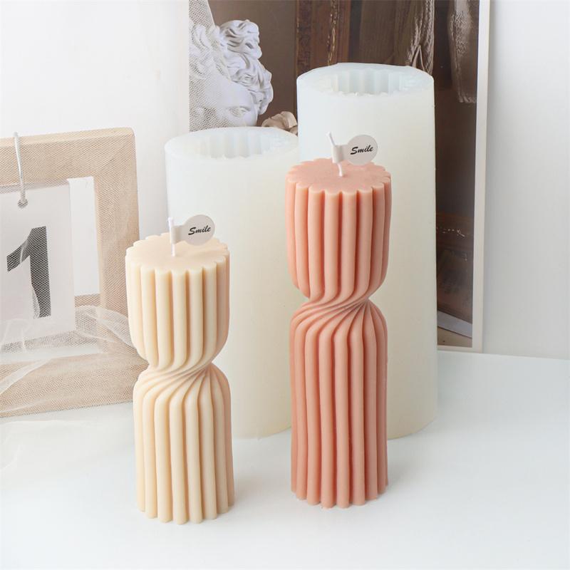 Geometry Gear Cylinder Spiral Candle Mold Long Rod Grooved Pillar Silicone Molds Classic Wax Candle Frame Casting Swirl Shaped
