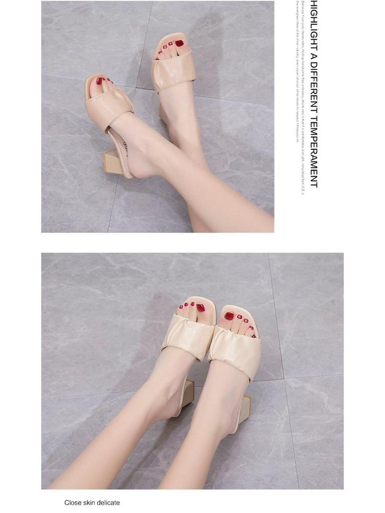 Women's High Heel Chunky Square Toe Mules - 2022 Spring/Summer Korean Style Trend