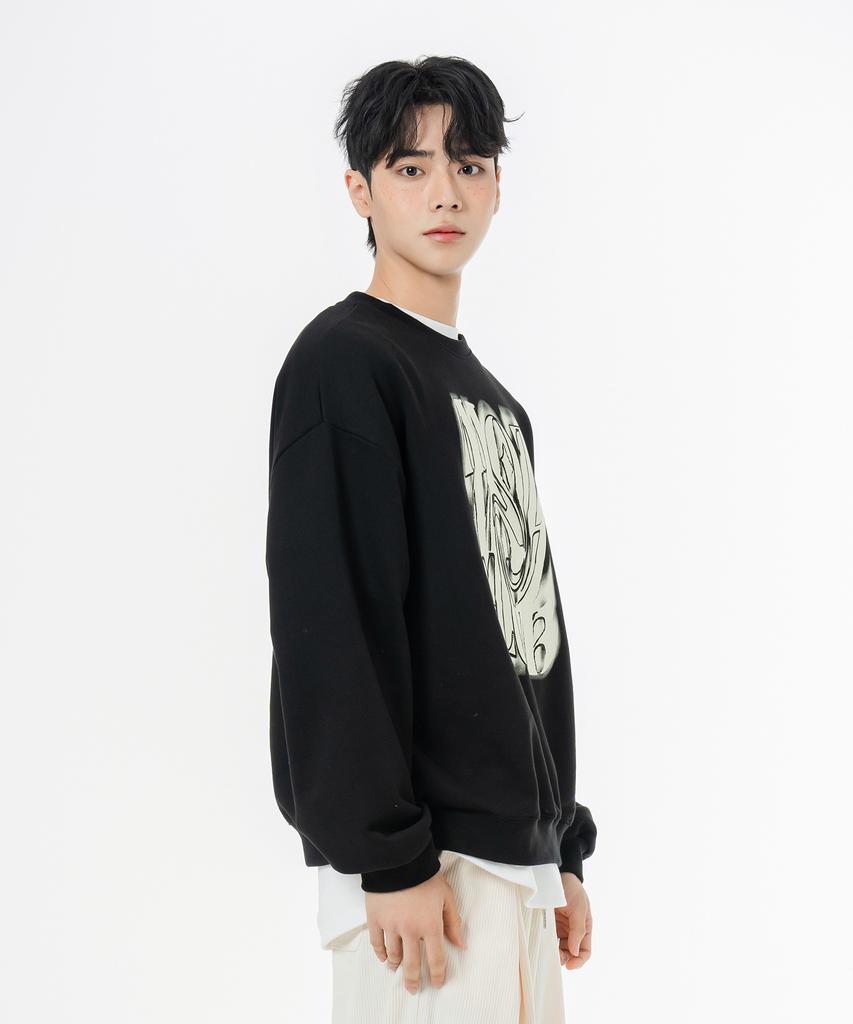 MOZMOZ Soft French Terry Chaos Oversized Sweatshirt Black
