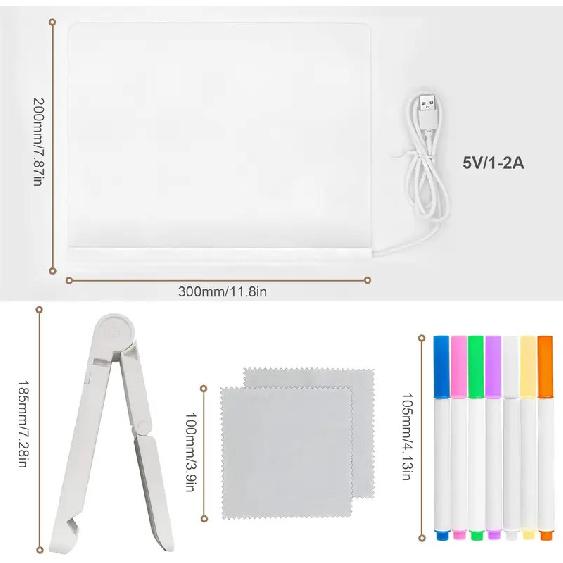 LED Notiztafel mit Nachtlicht Bunt 7 Stifte DIY Acryl Nachrichtentafel Kinder-Zeichenbrett für Kinder Geburtstagsgeschenk