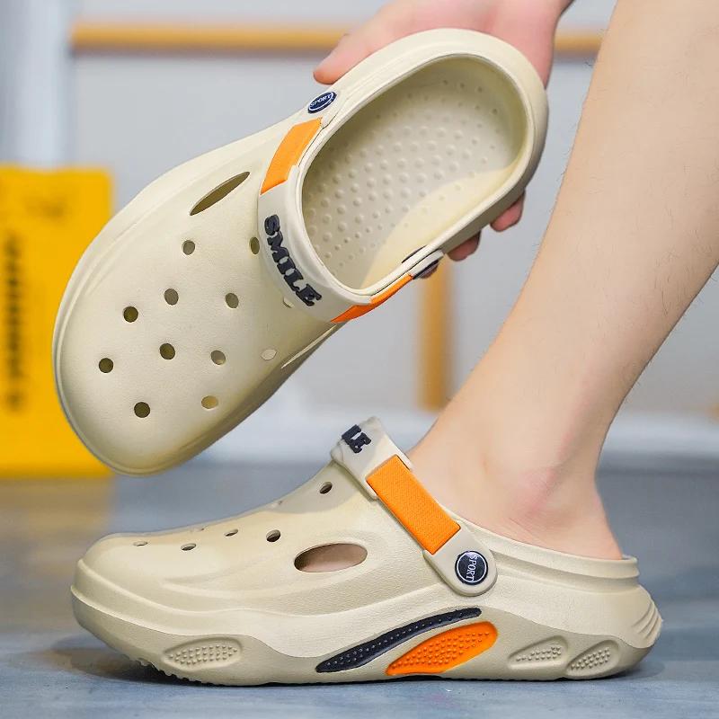 2025 Summer Men Slippers Light EVA Men's Casual Shoes Hole Shoes Outdoor Garden Clogs Male Beach Flat Slides