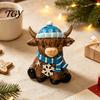 Animal Shape Ornament Winter Highland Cow Resin Figurine, Cattle Statue for Desk Decor, Home Office
