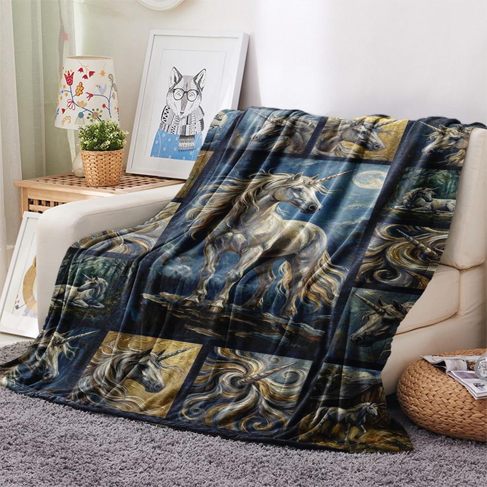 Einhorn Tierprint Flanelldecke, Hohe Qualität, Bequem für alle Jahreszeiten, Heimdekoration, Wärme und Komfort, Perfekt für Weihnachtsgeschenke140
