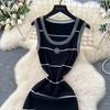 Summer Women Casual Black Sleeveless Striped Long Maxi Knitted Sweater Dresses