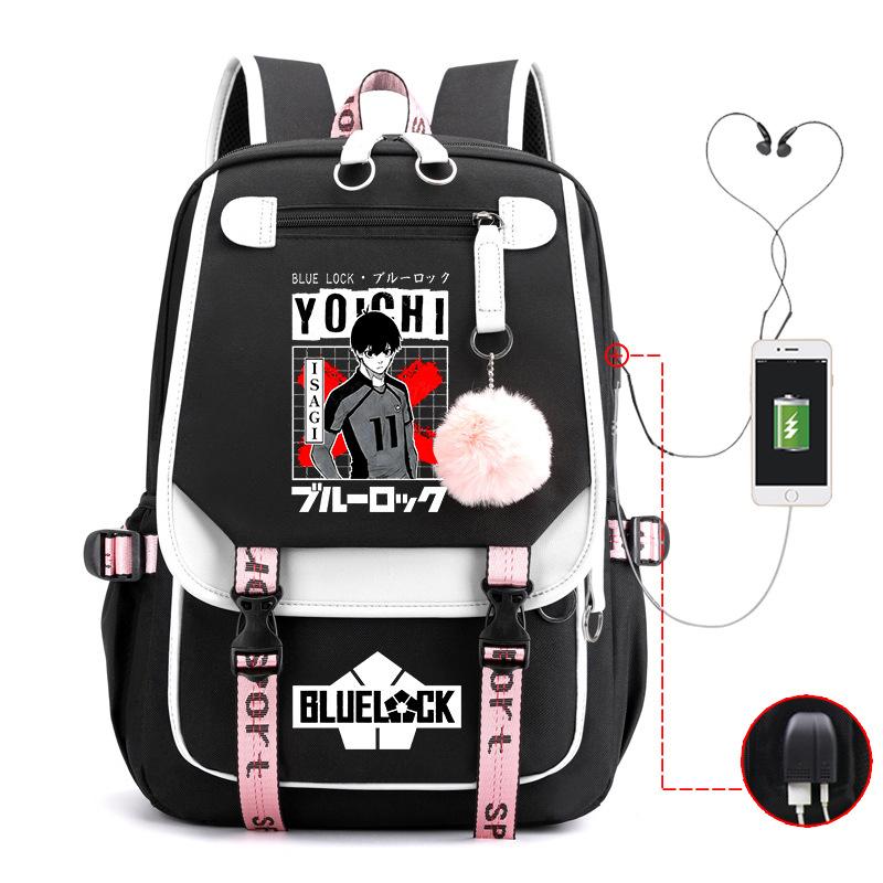 Blaues Gefängnis Anime Schultasche College Stil Große Kapazität Mittelschüler USB Rucksack