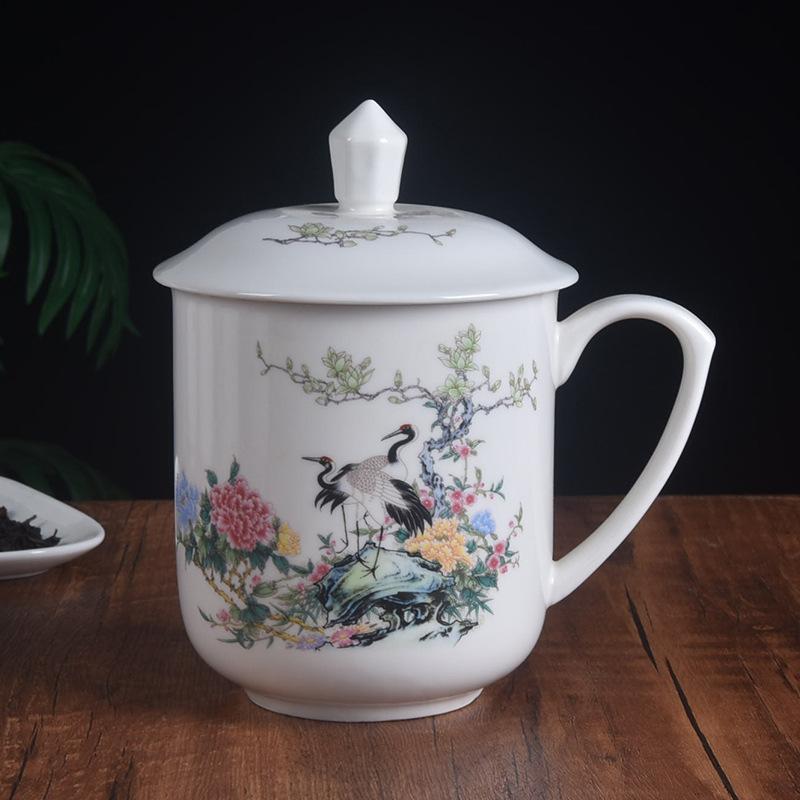 Ceramic Teacup 900ML Large-capacity Office Cup Conference Cup with Lid Gift Cup Set Household Water Cup