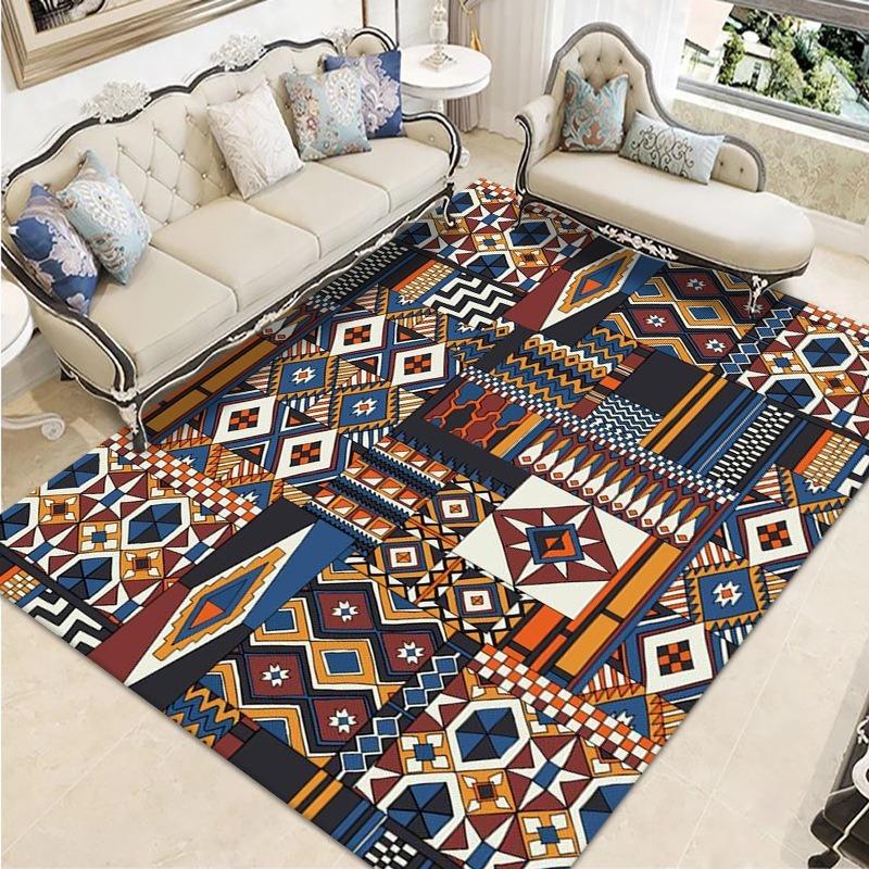 Retro Ethnic Style European-style Living Room Carpet Bohemian Non-slip Coffee Table Carpet Household Easy-to-take Crystal Velvet Carpet