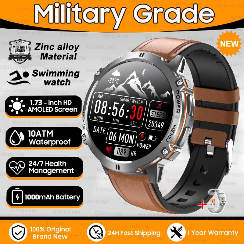 New 1000mAh Big Battery Outdoors Military SmartWatch 1.73" AMOLED Screen 10ATM Waterproof Compass Sports Tracker Smartwatch