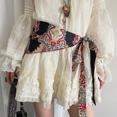 Bohemian Retro Ethnic Style Triangular Fart Curtain Women's Design Sense Printed Waistband With Skirt Jeans Wide Waistband