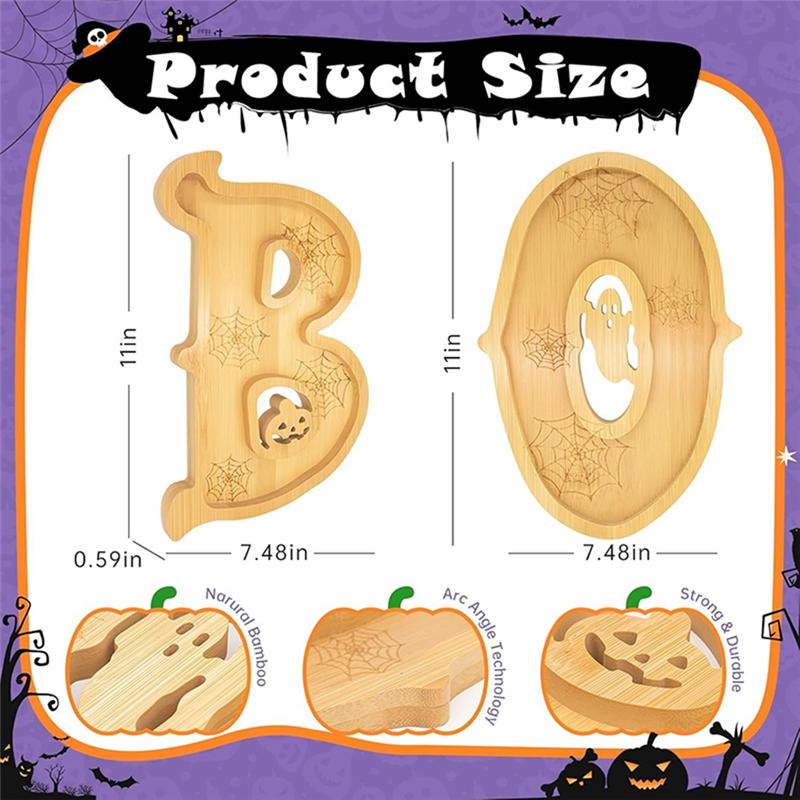 VOFUN-Halloween BOO Charcuterie Board Wooden Serving Tray 3 PCS For Indoor For Kitchen Table Fireplace Decorations