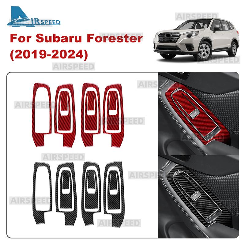 Real Soft Carbon Fiber Trim Sticker LHD RHD for Subaru Forester 2024 Car Window Lift Button Interior