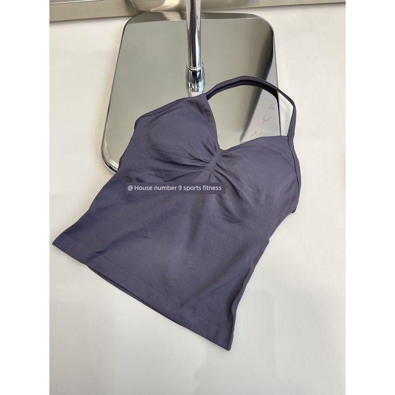 Df Thin-Strap Running Ruched Halter Fitness Bra with Chest Pads, Shaping, Shockproof, Beautiful Back Sports Yoga Tank Top for Women