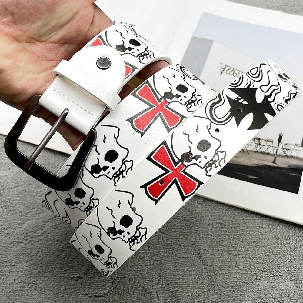 Y2k Skull Belt Jeans Decor Pu Cross Waistbands Simple Skeleton Belt  Female/Girls