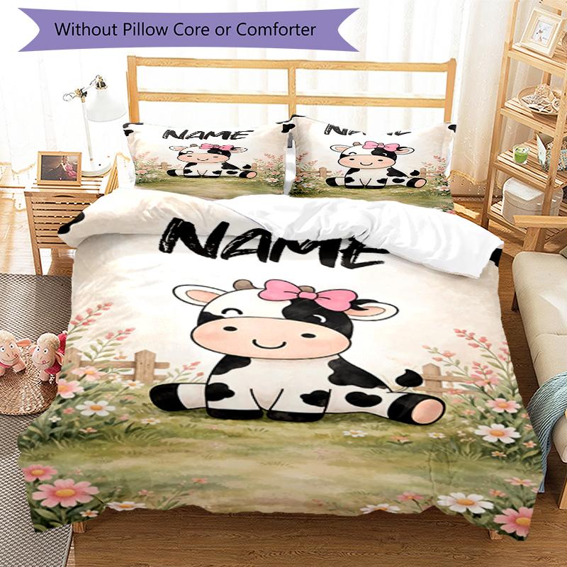 3pcs Custom Name Cow Bedding Set Duvet Cover Closure Includes 1 Duvet Cover & 2 Pillowcases, Soft and Comfortable for All Seasons.
