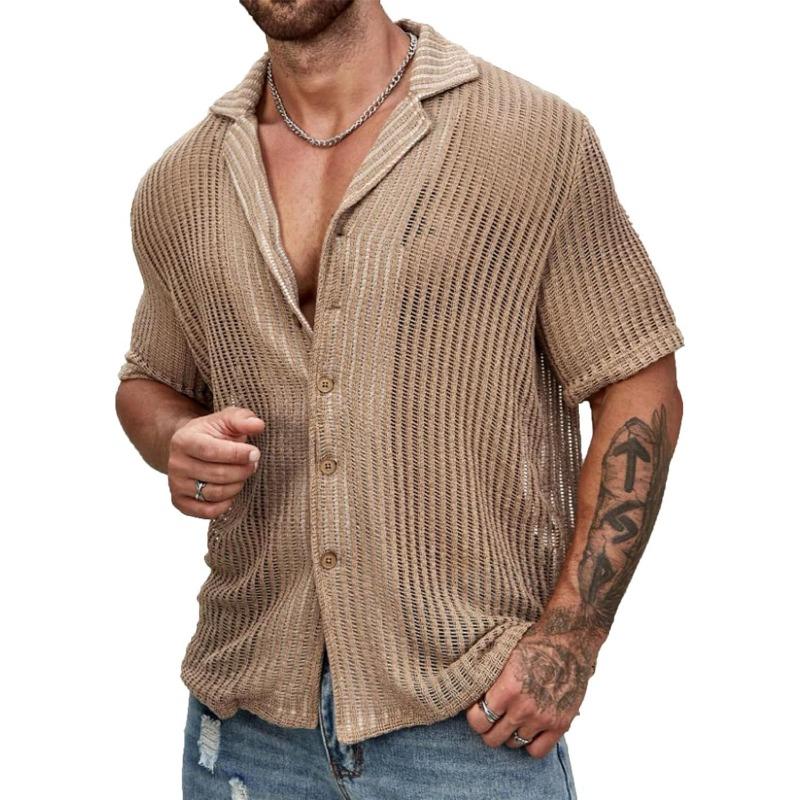 Herren Casual Kurzarm Strickjacke Hemd Sommer Einfarbig Atmungsaktiv Oberteil