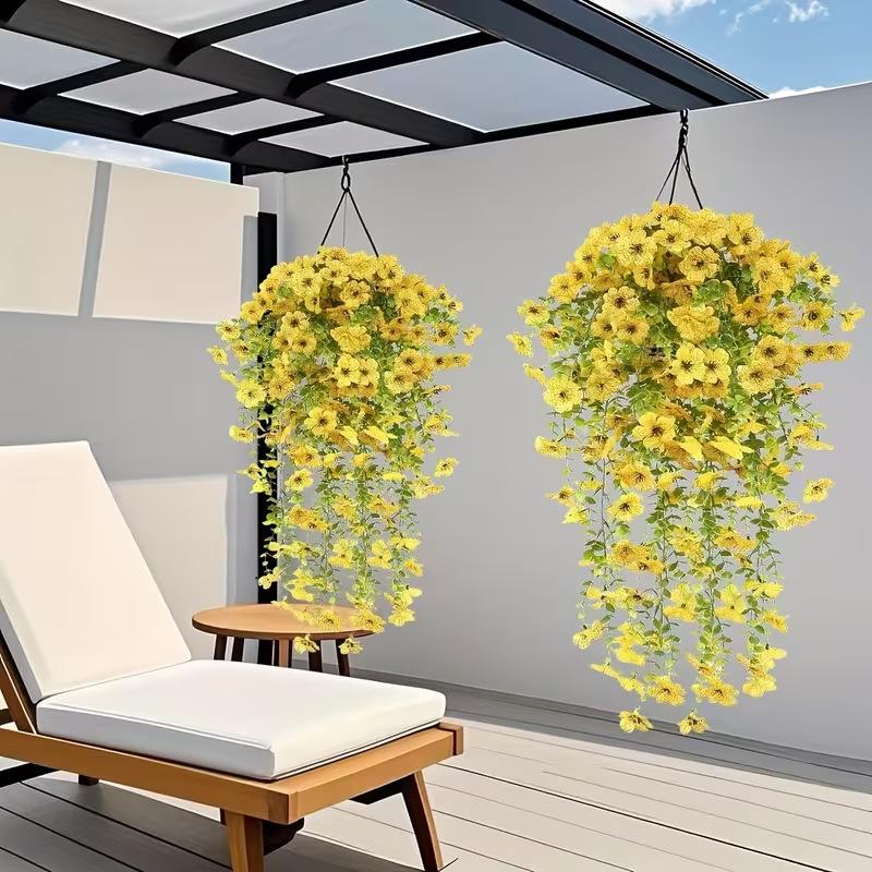 2Pcs Plastic Eucalyptus Fake Plant Decor Daisy Artificial Flowers Hanging Vines For Wedding Arch Home Garden Wall Decoration