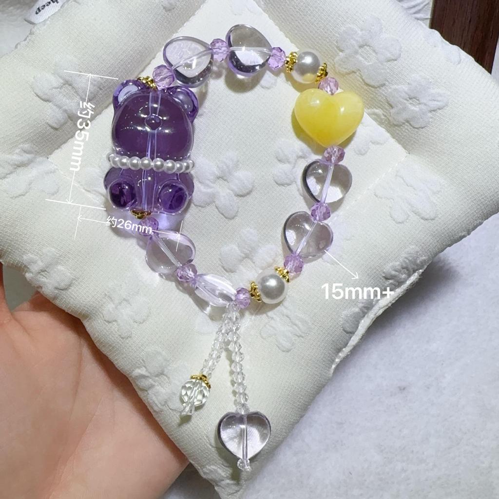 Bracciale Multi-Tesoro Originale in Stile Cinese per Donna con Perline di Cristallo Artificiale e Design a Orsetto - Gioiello da Mano Dolce Retrò.