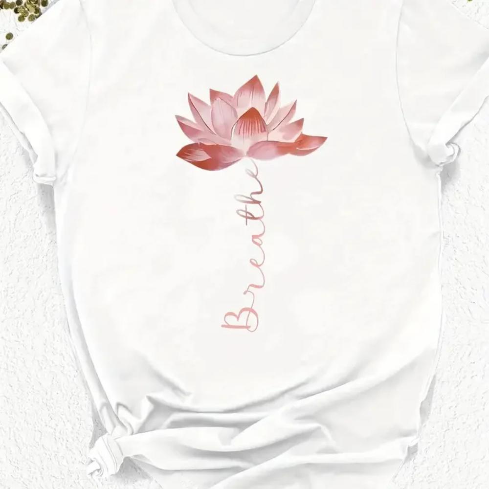

Lotus Graphic Print T-shirt Short Sleeve Crew Neck Casual Top for Summer & Spring Women s Clothing Graphic T Shirts Harajuku Y2K XL