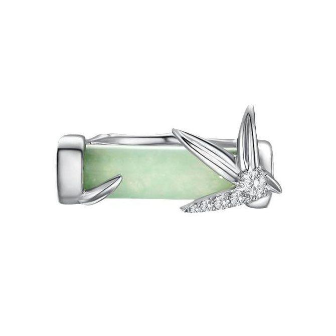 Japanischer Bambusblatt Jade Verstellbarer Damenring - Leichtes Luxusdesign