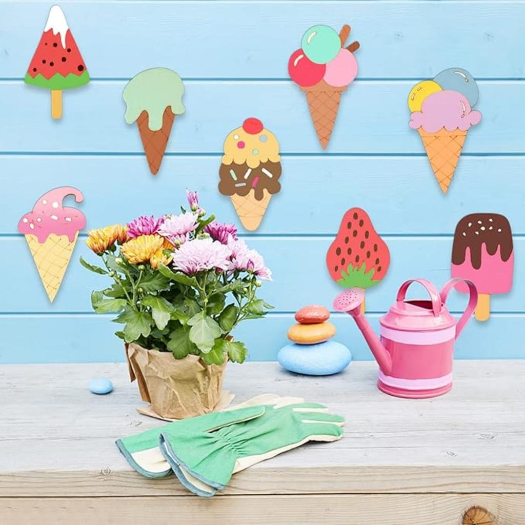 16 Stück Unfertige Sommer Eis Holz Ausschnitte, 8 Stile Eis Holzscheiben Blanko Holzmalerei Bastelarbeiten Sommer DIY Bastelarbeiten Heimdekoration