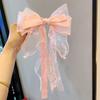 Korean Elegant Sweet Large Bow Hair Clip Women Ponytail Ribbon Temperament Premium Feeling Hairpin Party Headpieces
