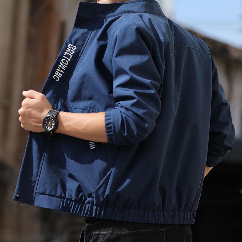 Men's Jacket Jacket Black High-end Stand-up Collar Korean Version Slim-fit Trendy Men's Clothing Spring and Autumn Sports Casual Top