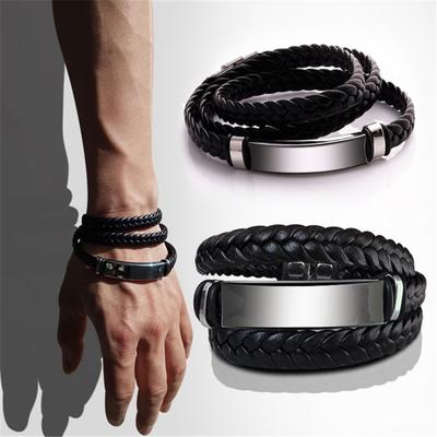 Unisex Leather and Stainless Steel Twisted Long Multi-layer Bracelets Hip Hop Punk Braided Bracelet