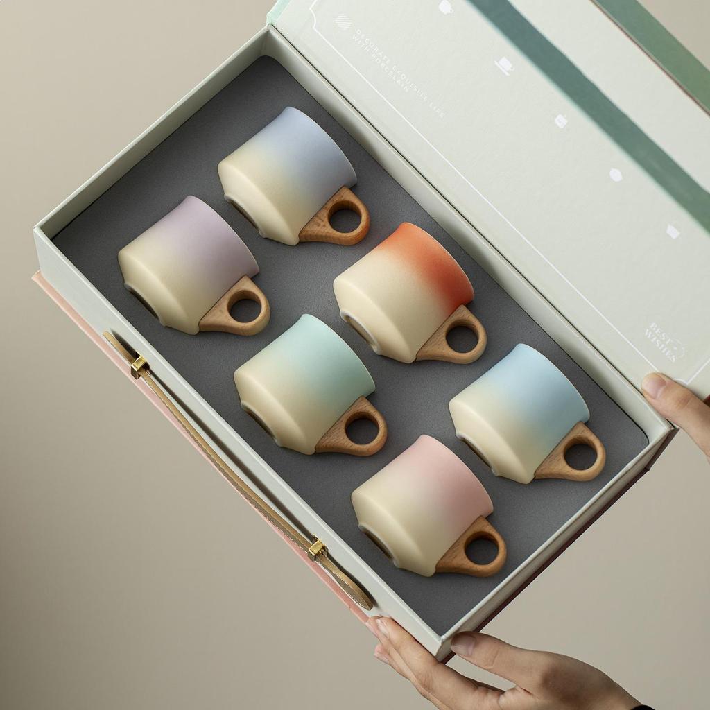 Exquisite Gradient Ceramic Tea & Coffee Cup Set - Perfect for Office or Event Souvenirs, Customizable with Logo.