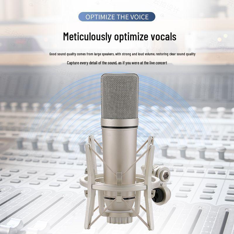 Professional U87 Large Diaphragm Condenser Microphone Set with Sound Card for Live Streaming and Singing