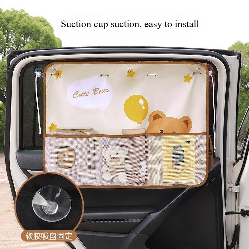 Cute Cartoon Car Sunshade for Kids Rear Window Sunscreen And Heat Blocking with Mesh Pocket Baby Safety Car Accessory