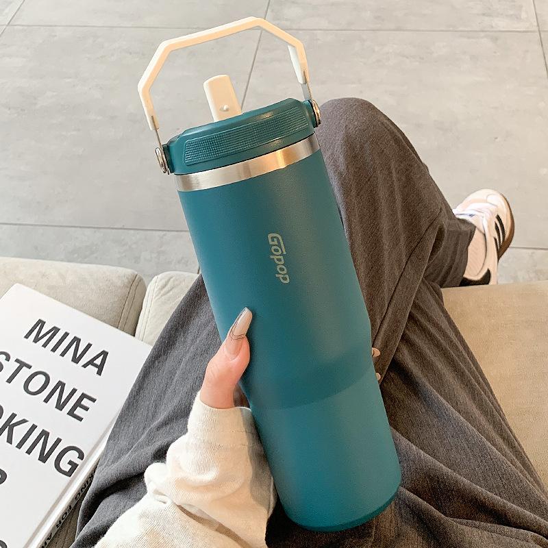 

Stainless Steel Vacuum Insulated Tumbler with Handle , Straw and Lid 900ML Thermos Water Bottle For Sports Travel Outdoor Office 900ml синий