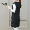 Fall Winter Cotton Vest Coat Mid Length Thickened Padded Sleeveless Zip Up Zipper Closure Drawstring Hooded Windproof Heat Retention Lady Waistcoat