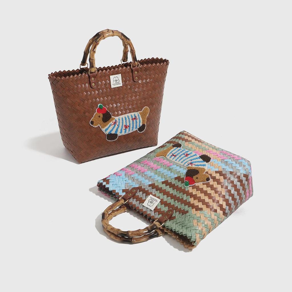 Handmade Rattan Woven Handbag: Retro Bamboo Straw Beach Basket