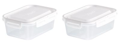 Asvel Unix Recipiente Retangular Grande 3322 com Trava Hermética, Recipiente, Pacote com 2, Branco,