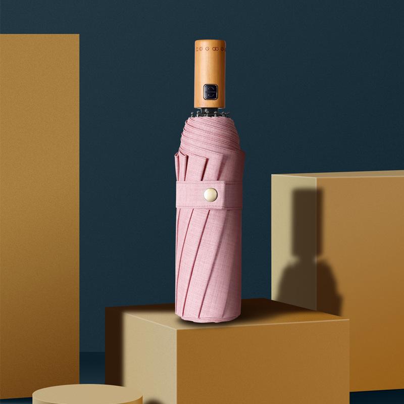 

Полностью автоматический усиленный прочный деревянный ручка тройного сложения креативный зонт анти-зонт с возможностью чистки 23 inches.