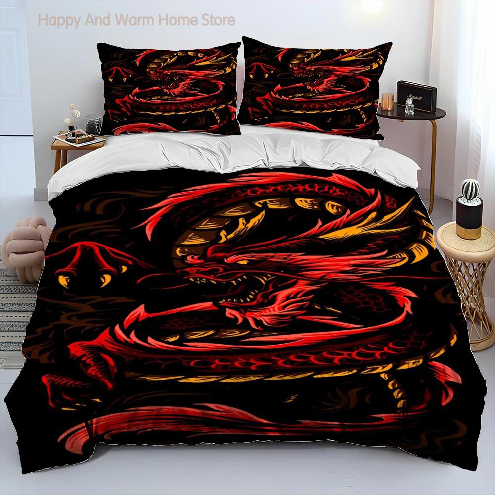 Drachen Cartoon Bettdecke Bettwäscheset, Bettbezug Bettset Steppdecke Kissenbezug, King Queen Size Bettwäscheset für Erwachsene Jungen Geschenk