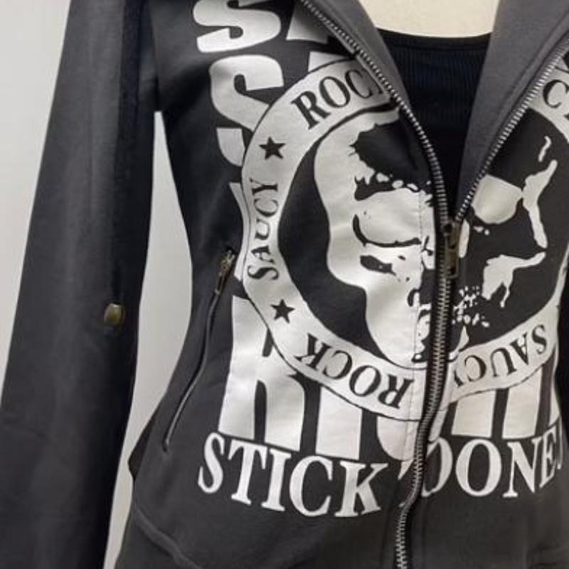 European and American Fashion Autumn and Winter Zipper Long Sleeved Letter Printed Men's and Women's Hoodie