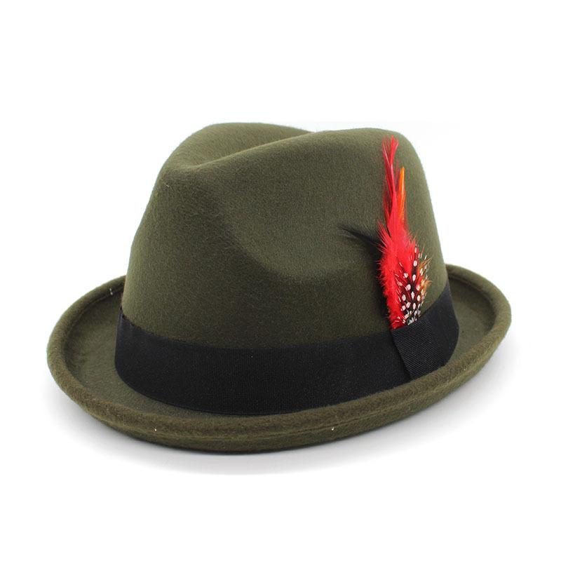 2022 Small Felt Hat British Gentleman Fedora Small Top Hat Office Hat Feather Belt Jazz Hat