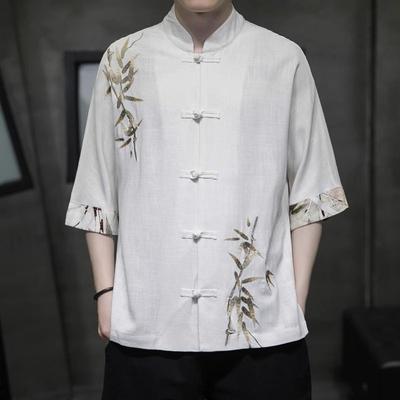 Summer Short Sleeved Shirt Men's Loose Jacket Chinese Style Button Top Tang Style Outfit