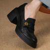 Black Platform High-heeled Single Shoes Women's Autumn Loafers Fashion One-pedal Waterproof Table Thick-heeled Small Leather Shoes Women