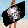 Schädel Strandtuch Mikrofaser Schnelltrocknend Strand Blumenmuster Reise Fitness Spa Damen Mädchen Blume Rose Schädel Große Strandtücher