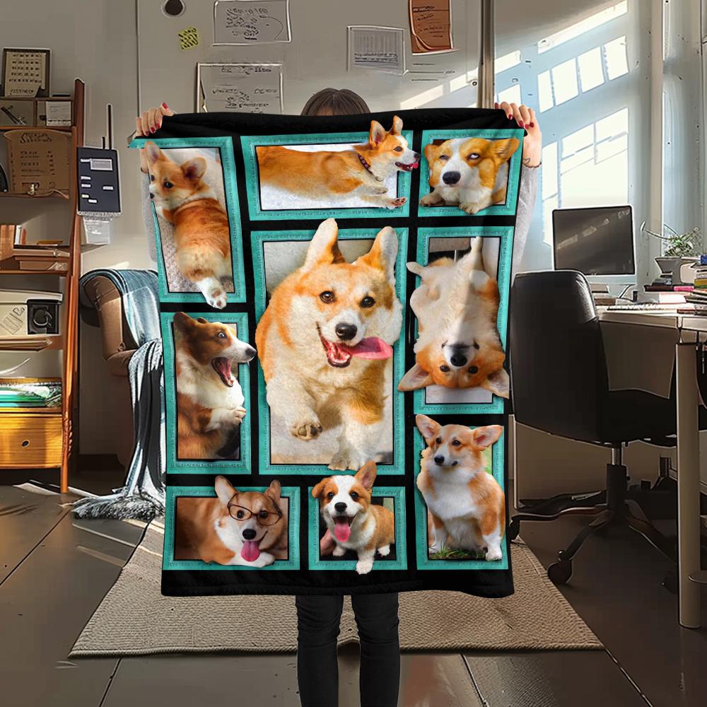 1Pc Corgi Print Flannel Blanket, High quality Comfortable for All Seasons, Home Decor, Warmth and Comfort, Perfect for Christmas Gifts