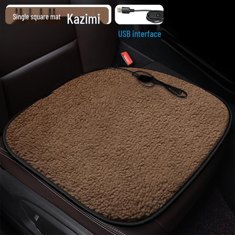 Solid Color Lamb Wool Cartoon Panda Car Seat Cushion - Winter Heating Pad with Sunflower Design